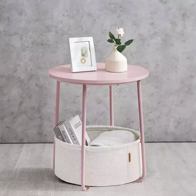 Mesa Auxiliar Redonda con Cesta de Almacenamiento, Varios Colores, Con/Sin USB, para 1