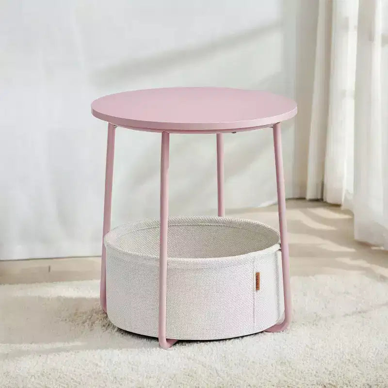 Mesa Auxiliar Redonda con Cesta de Almacenamiento, Varios Colores, Con/Sin USB, para 1