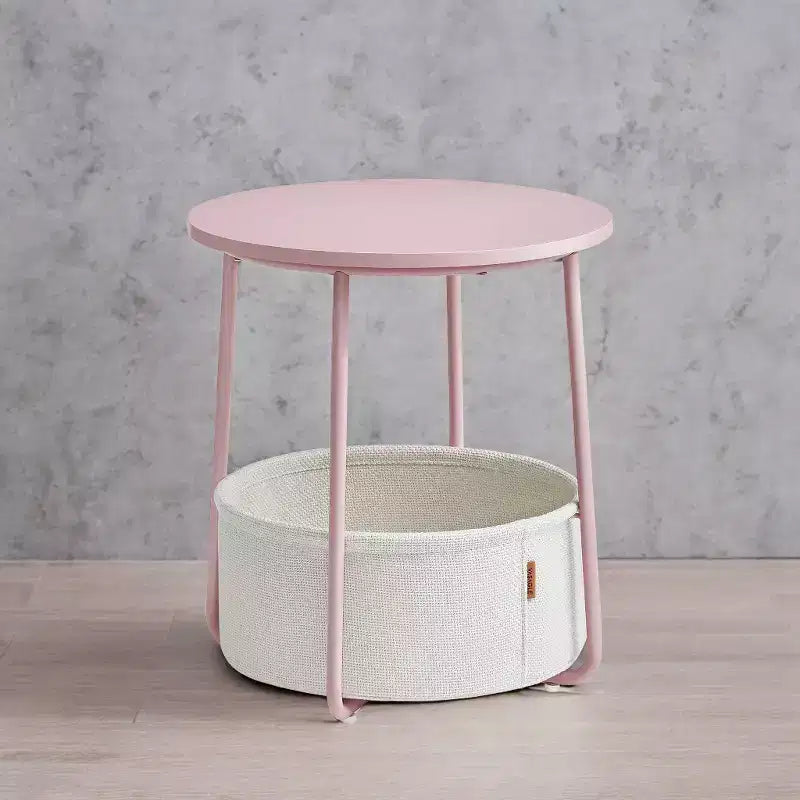 Mesa Auxiliar Redonda con Cesta de Almacenamiento, Varios Colores, Con/Sin USB, para 1