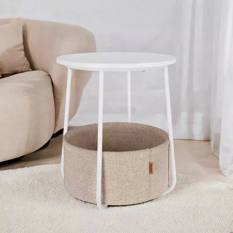 Mesa Auxiliar Redonda con Cesta de Almacenamiento, Varios Colores, Con/Sin USB, para 1