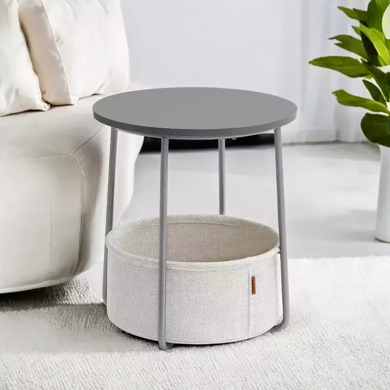 Mesa Auxiliar Redonda con Cesta de Almacenamiento, Varios Colores, Con/Sin USB, para 1