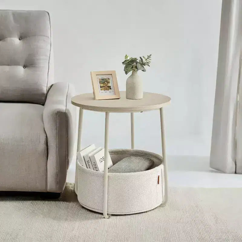LEDREM Small Side Table with Storage Round End Tables Living Room Side Tables for Small Spaces Bedroom