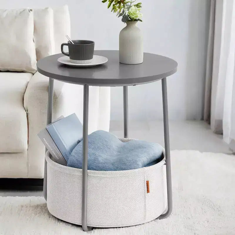 Mesa Auxiliar Redonda con Cesta de Almacenamiento, Varios Colores, Con/Sin USB, para 1