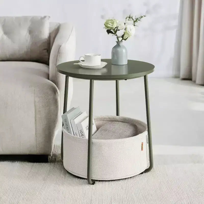 Mesa Auxiliar Redonda con Cesta de Almacenamiento, Varios Colores, Con/Sin USB, para 1