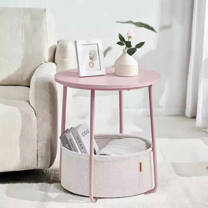 Mesa Auxiliar Redonda con Cesta de Almacenamiento, Varios Colores, Con/Sin USB, para 1
