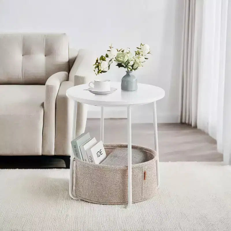 Mesa Auxiliar Redonda con Cesta de Almacenamiento, Varios Colores, Con/Sin USB, para 1