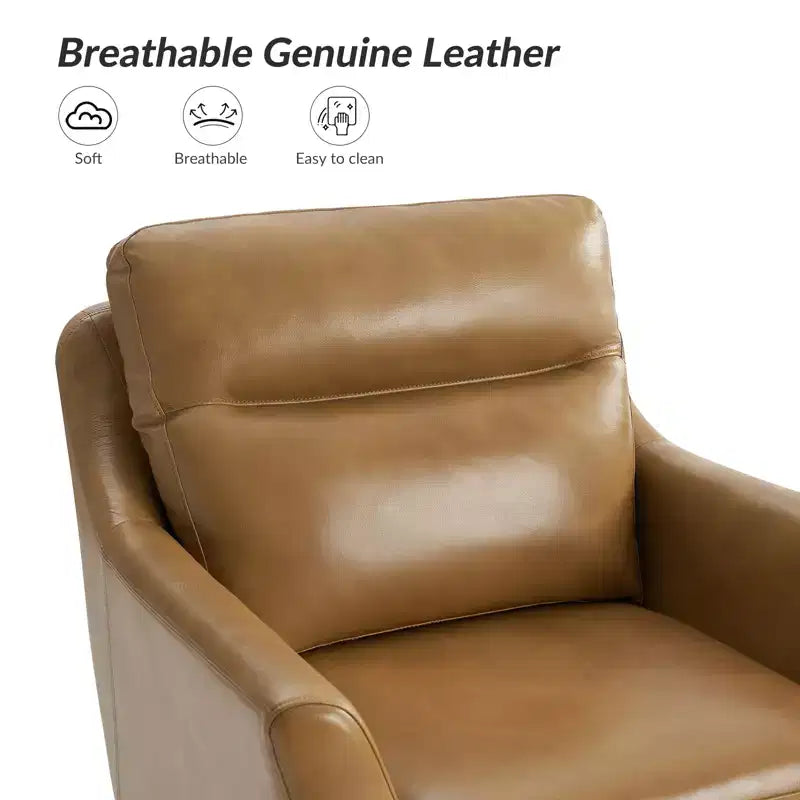 Sillón Individual de Piel Genuina, Modelo Mid-Century Modern, Color Negro/Camel