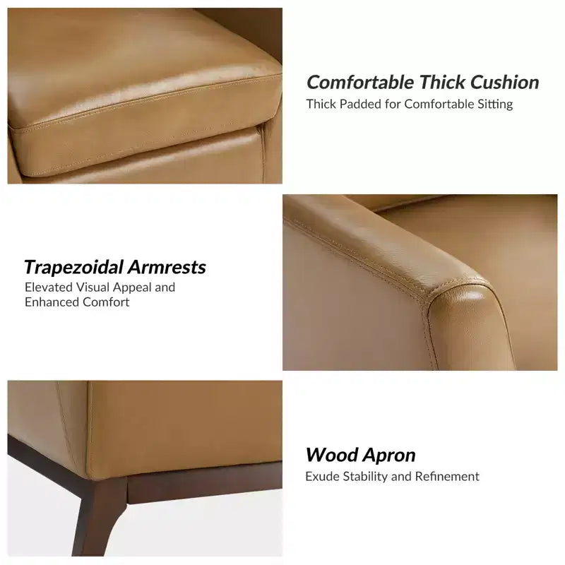 Sillón Individual de Piel Genuina, Modelo Mid-Century Modern, Color Negro/Camel