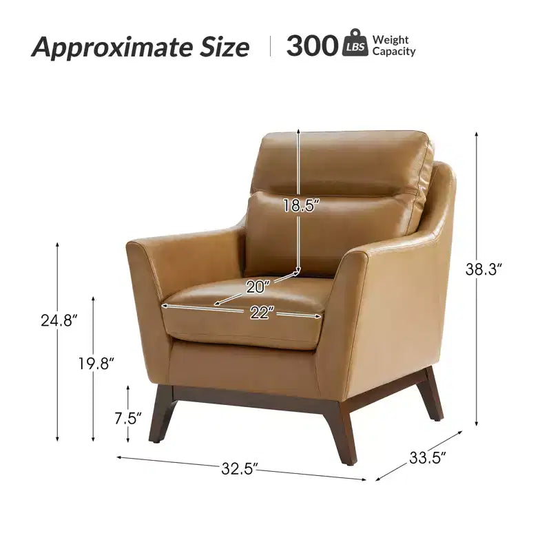 Sillón Individual de Piel Genuina, Modelo Mid-Century Modern, Color Negro/Camel