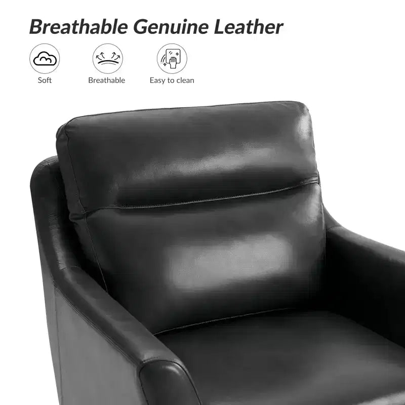 Sillón Individual de Piel Genuina, Modelo Mid-Century Modern, Color Negro/Camel
