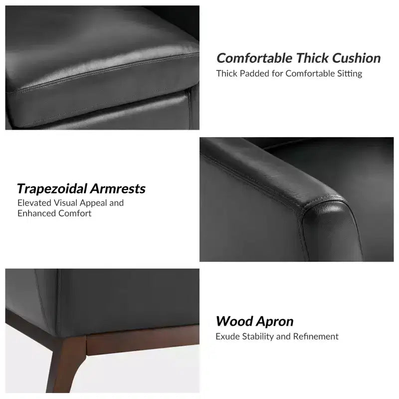 Sillón Individual de Piel Genuina, Modelo Mid-Century Modern, Color Negro/Camel