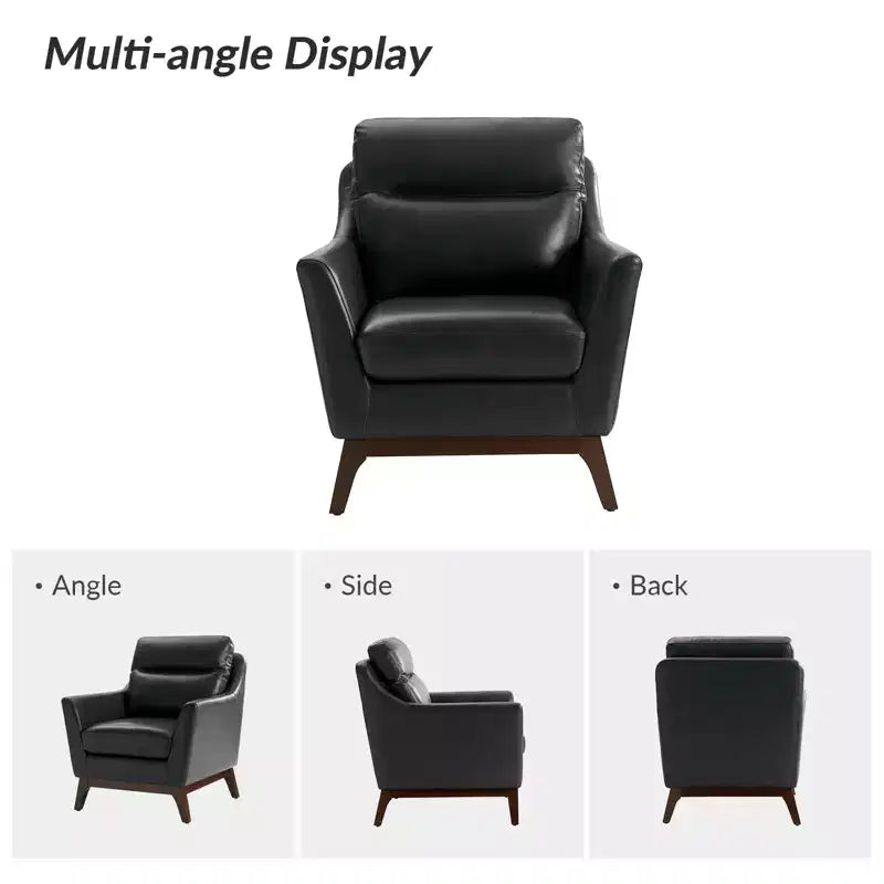 Sillón Individual de Piel Genuina, Modelo Mid-Century Modern, Color Negro/Camel