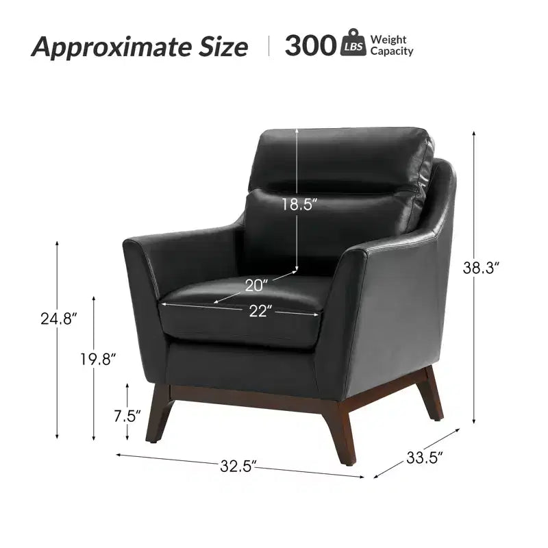 Sillón Individual de Piel Genuina, Modelo Mid-Century Modern, Color Negro/Camel