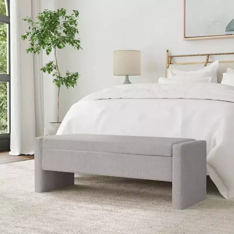 Banco de almacenamiento tapizado de bucle marrón / gris claro / terciopelo tostado, 1 asiento, rectangular
