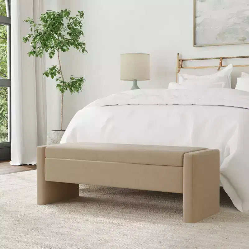 Banco de almacenamiento tapizado de bucle marrón / gris claro / terciopelo tostado, 1 asiento, rectangular