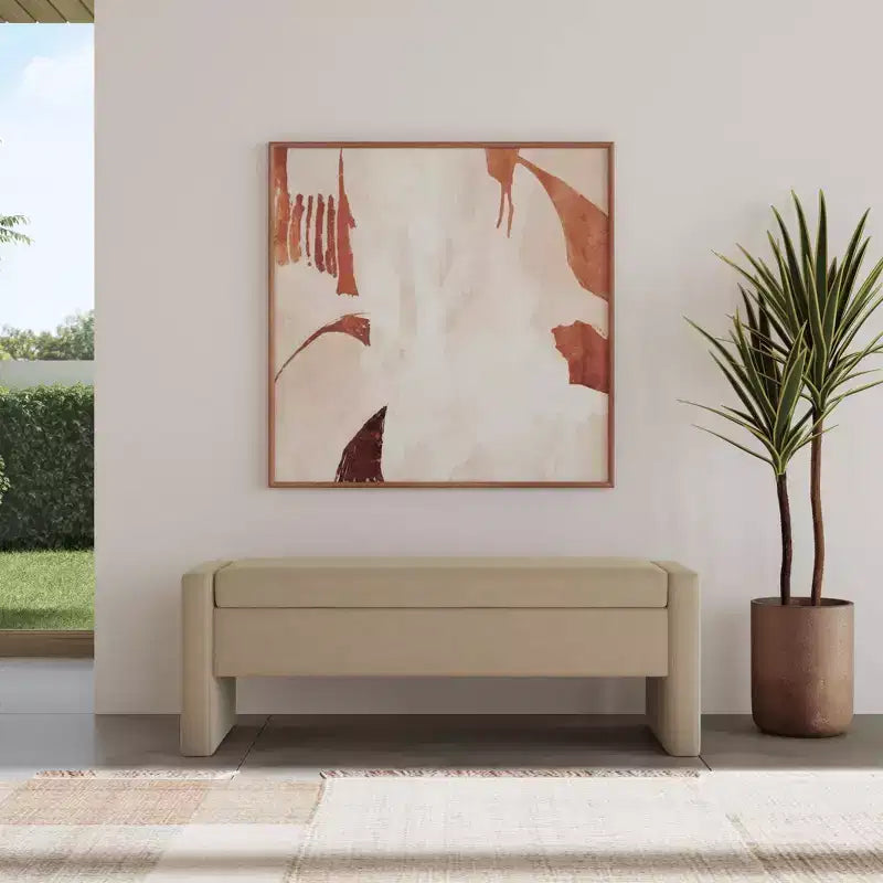 Banco de almacenamiento tapizado de bucle marrón / gris claro / terciopelo tostado, 1 asiento, rectangular