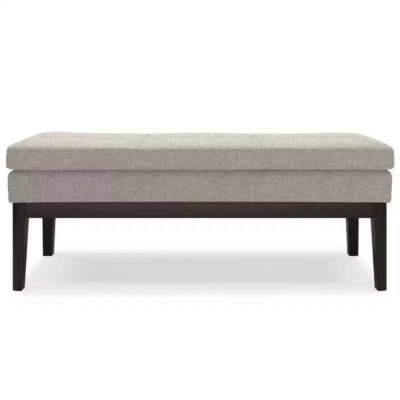 Banco otomano rectangular de mediados de siglo en marrón silla / greige desgastado, con capacidad para 2 personas