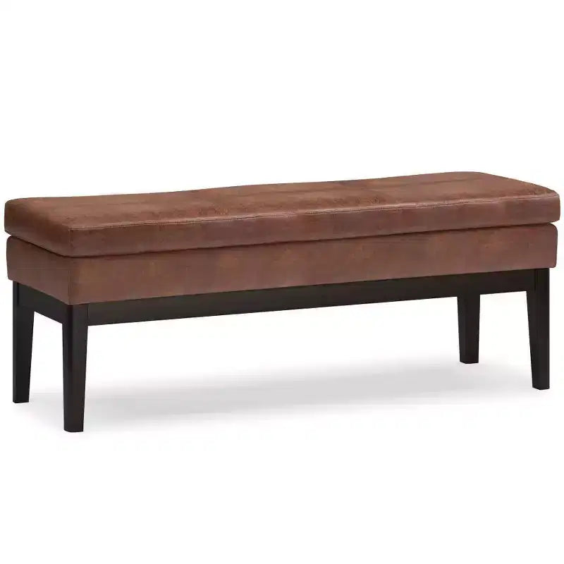 Banco otomano rectangular de mediados de siglo en marrón silla / greige desgastado, con capacidad para 2 personas