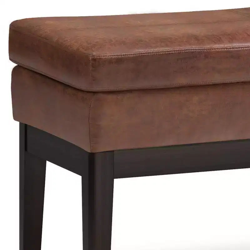 Banco otomano rectangular de mediados de siglo en marrón silla / greige desgastado, con capacidad para 2 personas
