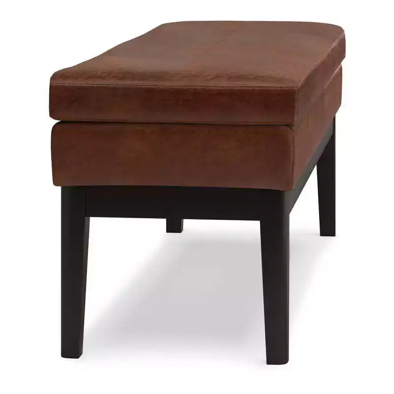 Banco otomano rectangular de mediados de siglo en marrón silla / greige desgastado, con capacidad para 2 personas