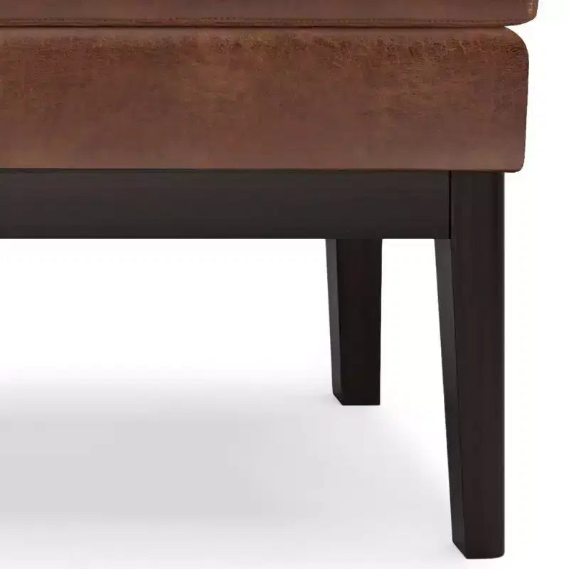 Banco otomano rectangular de mediados de siglo en marrón silla / greige desgastado, con capacidad para 2 personas