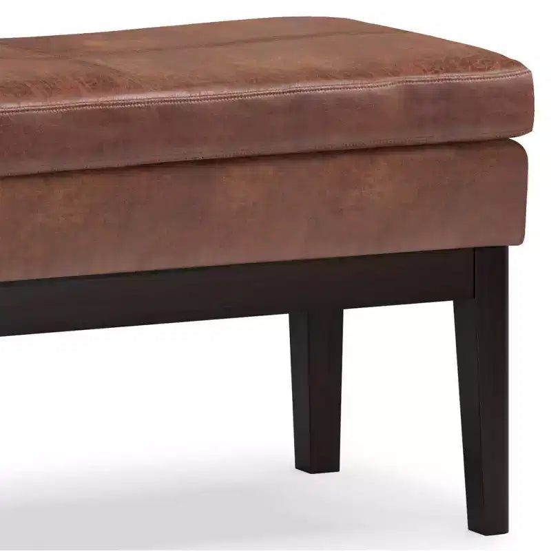 Banco otomano rectangular de mediados de siglo en marrón silla / greige desgastado, con capacidad para 2 personas