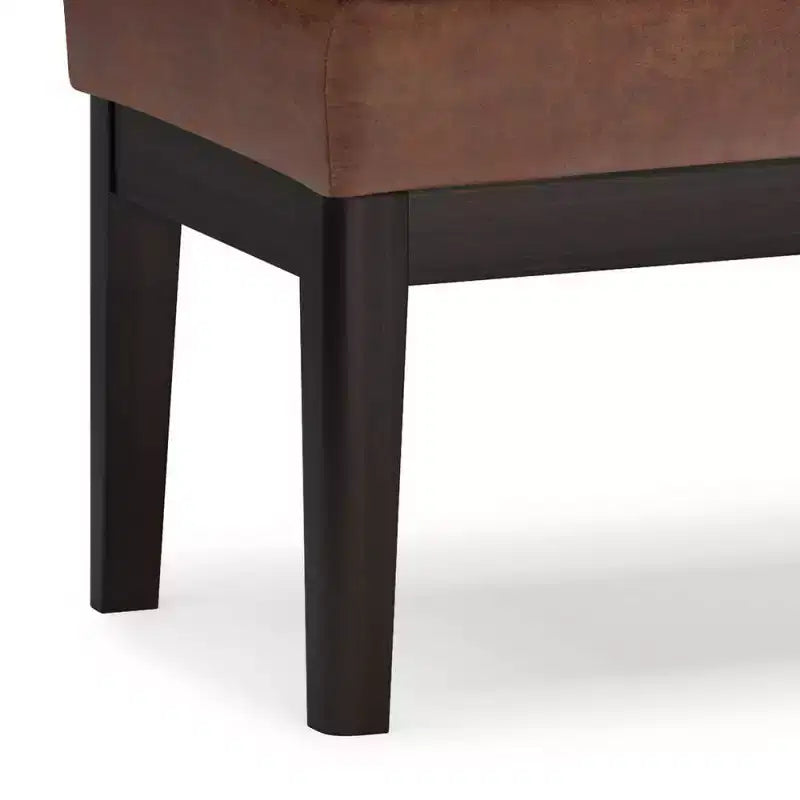 Banco otomano rectangular de mediados de siglo en marrón silla / greige desgastado, con capacidad para 2 personas