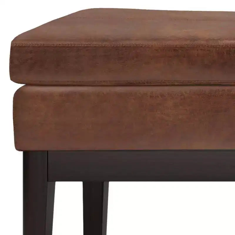 Banco otomano rectangular de mediados de siglo en marrón silla / greige desgastado, con capacidad para 2 personas
