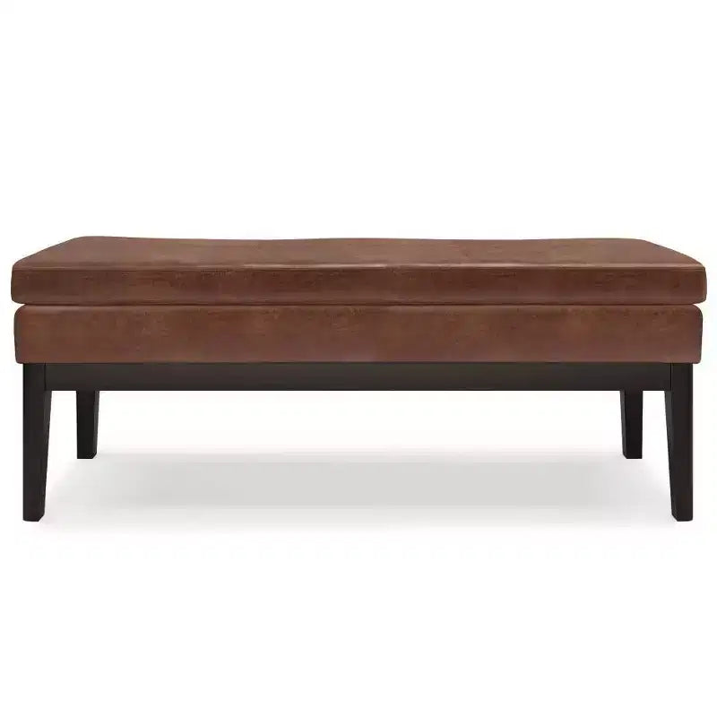 Banco otomano rectangular de mediados de siglo en marrón silla / greige desgastado, con capacidad para 2 personas